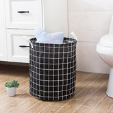 Homestic Foldable Storage Basket|Round Toy Storage Bin|Side Grab Handle|Wardrobe, Closet Organizer (Black)